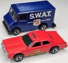 Hot Wheels Blackwall Lot Of 2 Scene Machines Swat Van & Fire Chief Car Vintage