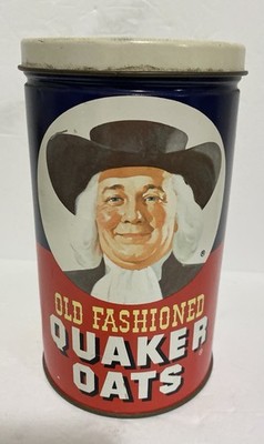 Vintage 1983 Pure Quaker Oats Advertising Tin with Oatmeal Cookie Recipe Empty