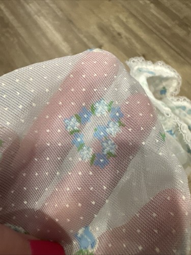 Vtg Baby Dress Blue Flocked Flowers Sheer Dotted Swiss Dot Lace With Panties - Picture 3 of 18