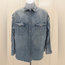 Allsaints Intor Blue Snap Button Denim Long Sleeve Shirt Sz M