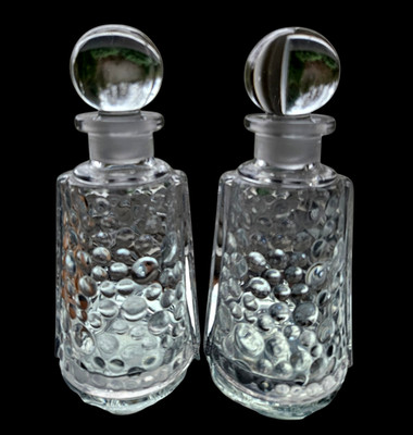 Vintage Glass Hobnail Bubble Design 6'' Perfume Bottles w/Stoppers ~ Set of 2