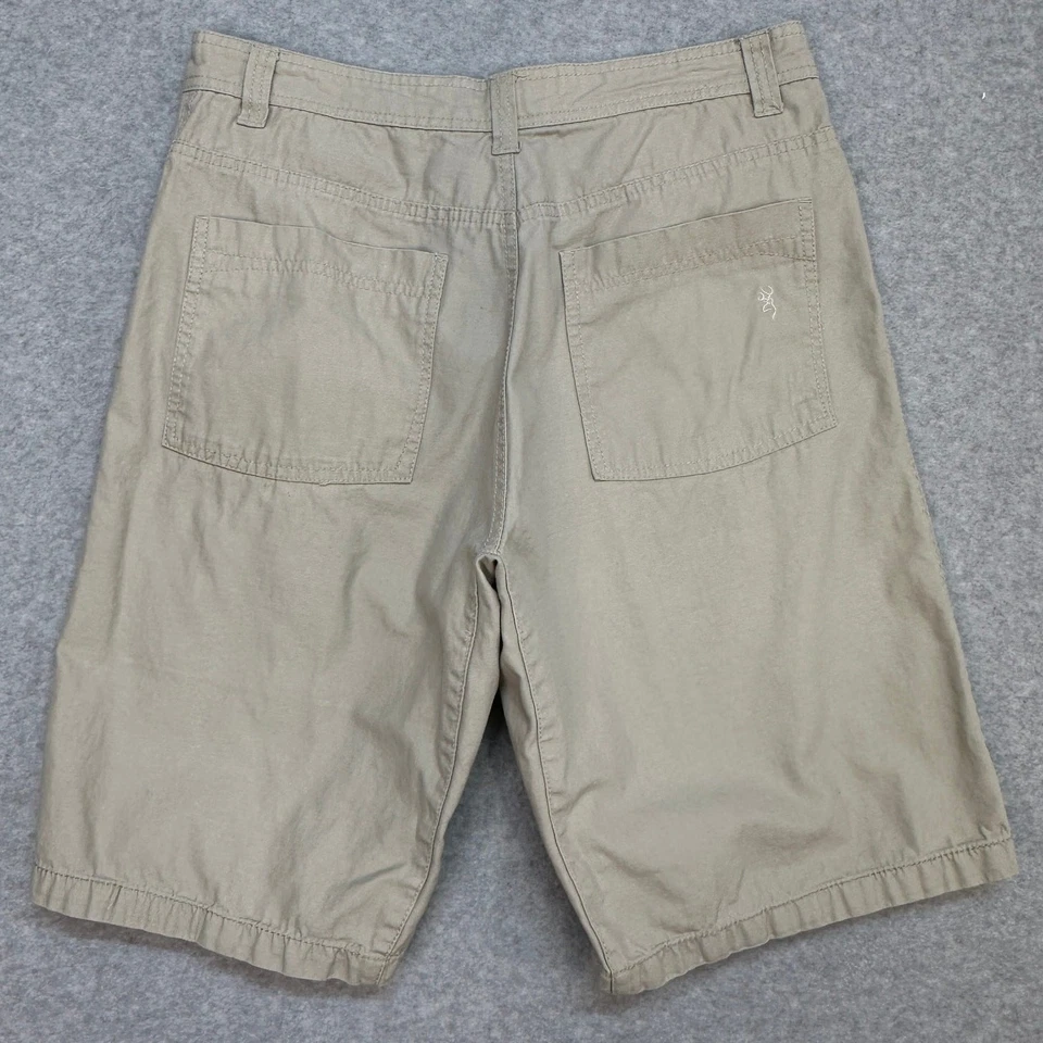Bermudas Pantalones Cortos Browning Hombres 32 Algodón Tostado Frente Plano Cremallera Botón Mosca Informal Chino Foto 3 de 4