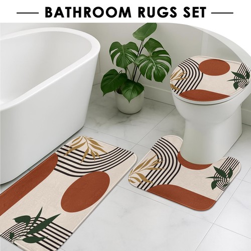 Boho Mid Century Shower Curtain Set with Toilet Lid Cover and Non-Slip Rugs, ... - Picture 5 of 7