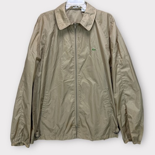 Vintage Lacoste Regenmantel Übergangsjacke L Krokodil Reißverschluss Windbreaker IZOD hellbraun