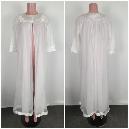 Vintage 60s Gossard Artemis White Flowy Chiffon Peignoir Robe Size Small