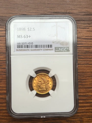 1898 United States $2.5 Gold Liberty Quarter Eagle Coin NGC MS 63+ Low Mintage