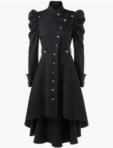 Gothic Victorian Steampunk Victorian Swallow Tail Trench Jacket Coat Black XL - Picture 1 of 9