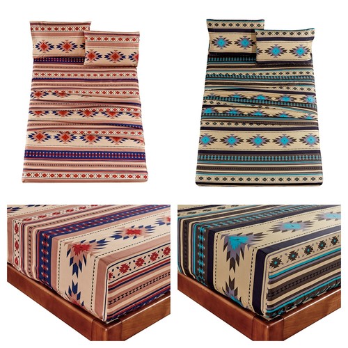 Chezmoi Collection 4-Piece Southwestern Tribal Multi-Color Sheet Set - Picture 1 of 12