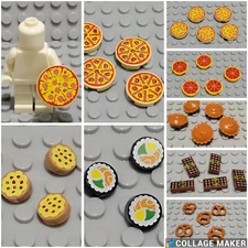 Food Accessories - 5x Sushi, Pizza, Chocolate, Biscuits, Or Platter - Lego Chefs