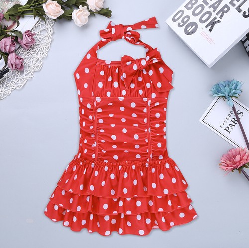 Kids Girls One Piece Swimsuit Polka Dot Ruffle Skirted Swimwear Swim Skirt Dress - Bild 11 von 36