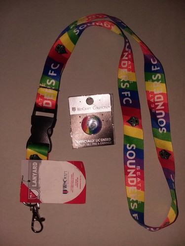 Seattle Sounders FC March for Pride LAPEL PIN & LANYARD KEYRING Rainbow Striped - Picture 3 of 7