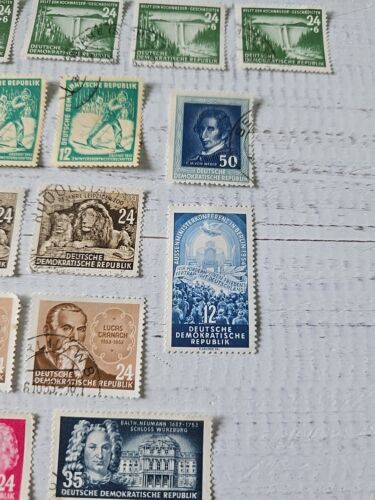 Briefmarken DDR Anfang 1950iger 14 Marken Mi 397, 384, 298, 383XII, 310YI - Bild 5 von 6