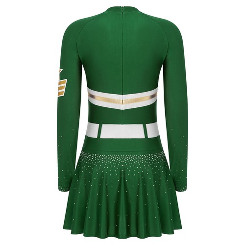 Women's Cheerleading Uniform Long Sleeve Shiny Rhinestone Letter Print Dress - Picture 29 of 119