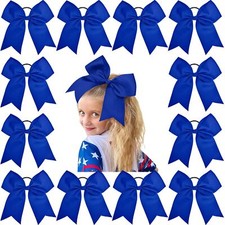 12PCS Blue Cheer Bow 8 inch Large Ponytail Holder Cheerleading Teen Girls