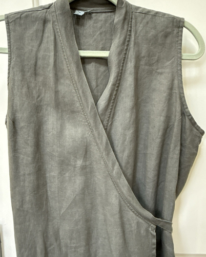 Jigsaw Women Size 14 Green Cargo Safari Sleeveless Wrap Dress 100% Linen Beach - Picture 3 of 7