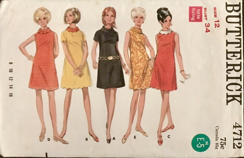 Vintage Butterick Pattern #4712 Misses A-Line Dress 1970s Sz12 B34