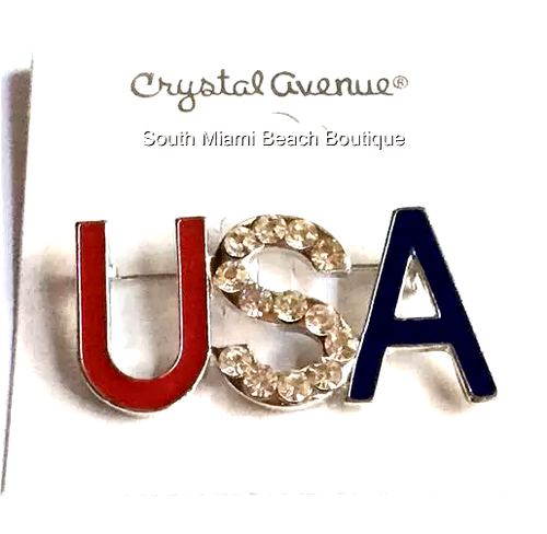 USA Flag Pin Brooch Patriotic July 4th American US Red Crystal Silver Plated - Picture 5 of 9