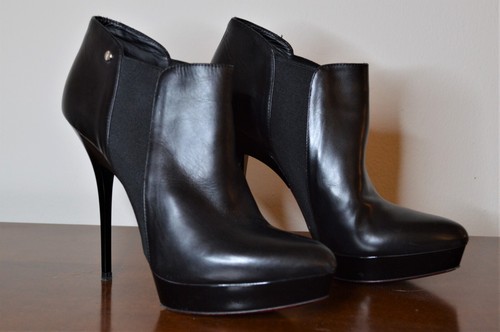 Cesare Paciotti schwarze Leder High-Heel Plateau Stiefel/Booties - Bild 3 von 10