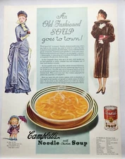 1936 Campbells Noodle & Chicken Soup Dress Fur Print Ad Man Cave Poster Art 30's