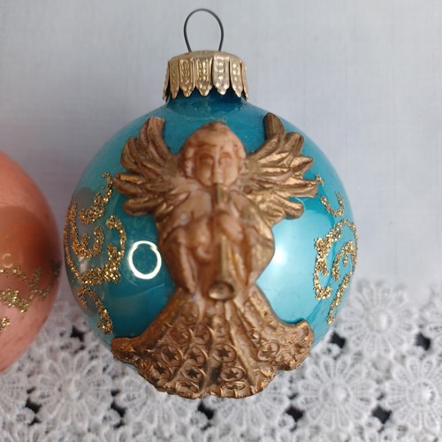 2 Vintage West Germany Angel Applied Round Ornaments Peach Blue READ - Picture 2 of 11