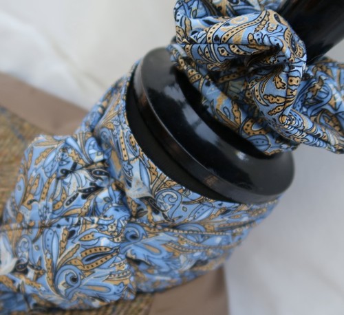 Ready Tied French Blue & Mustard Paisley Cotton Riding Stock Tie - Hunting Event - Picture 4 of 4