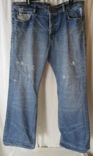 575 Denim Los Angeles 38 Bootcut USA Medium Wash Blue Jeans Distressed Buttonfly