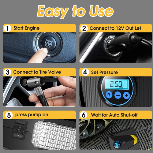 Tire Inflator, Portable Air Compressor for Car, Auto Air Pump with LED Light Gau - Bild 2 von 12