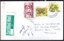 1984 Australia $1.30 CERTIFIED MAIL Cover to Tasmania $1 Flinders 3c & 27c Frog