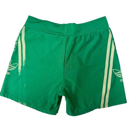 Vtg 80's Adidas SHINY Green Spandex Sprinter Workout SPELLOUT TREFOIL Shorts M - Picture 4 of 7