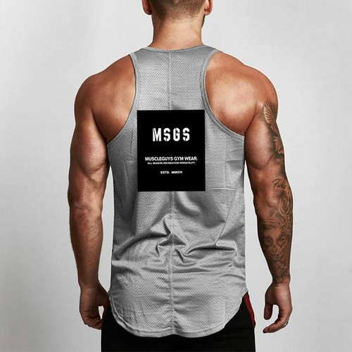 Men's Fitness Gym Quick Dry Blank Undershirts Breathable Bodybuilding Tank Tops - Picture 10 of 12