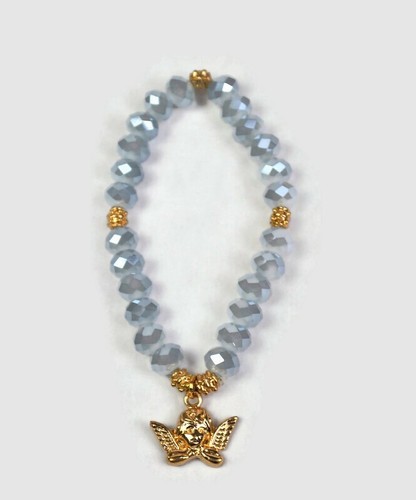 Crystal Beaded Stretch Elasticated Bracelet with Gold Tone Angel Charm 4 Colours - Picture 13 of 28