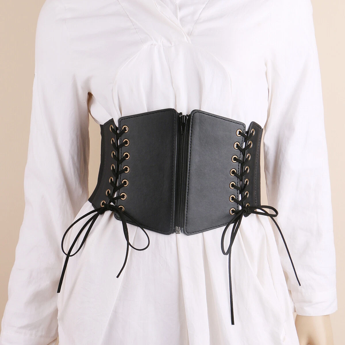 S-3XL Fashion Grommet Lace Up Leather Elastic Decoration Corset Belt for  Women