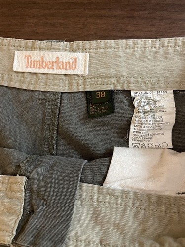Timberland Cargo Shorts Mens Sz 38 Y2K Army Green Logo Rivet Pockets 13" Inseam - Picture 7 of 13