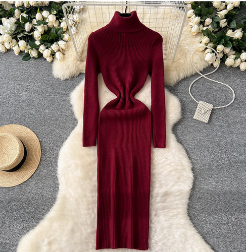 Damen Kleider Sexy Rollkragen Strickkleid Langarm Damen Pulloverkleid - Bild 19 von 30