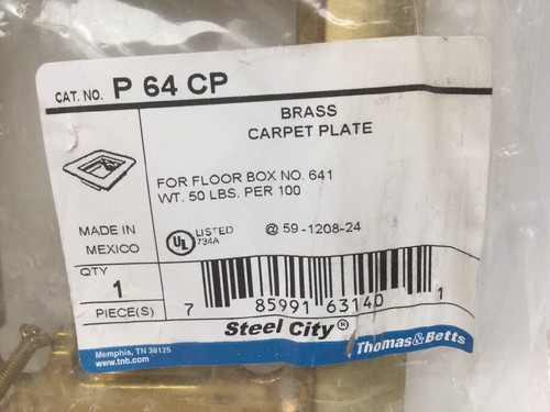 Steel City P 64 CP MopTite™ Single Gang Carpet Plate; Brass, P64CP - Picture 3 of 3