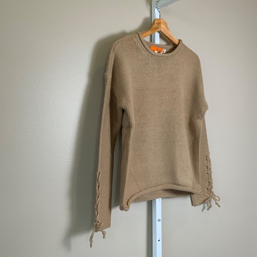 NWT Women’s ONE A Taupe Mocha Roll Neck & Hem Tie Sleeve Knit Sweater, SMALL - Picture 13 of 24