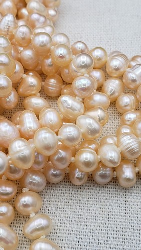 Vintage Pearls Golden Peach Circled Oval Opera Endless Necklace 64" - Picture 11 of 21