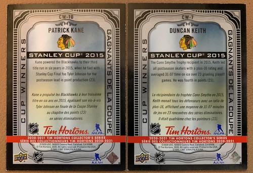 3x 2020-21 UD Tim Hortons Cup Winners #CW10, CE5 & CW7 Chicago Blackhawks Cards - Picture 2 of 2