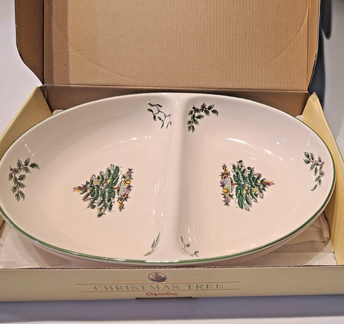SPODE CHRISTMAS TREE Oval Divided Serving Dish 11.5” England w/ Box - Picture 1 of 7