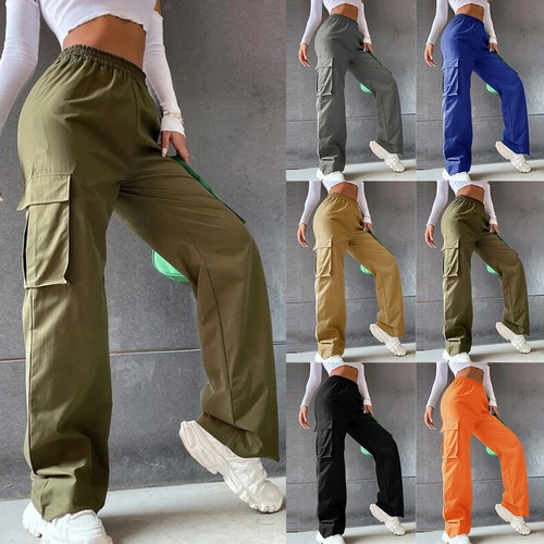 Womens Cargo Combat Trousers Ladies Elastic Waist Sports Wide-Leg Joggers Size - Picture 17 of 24