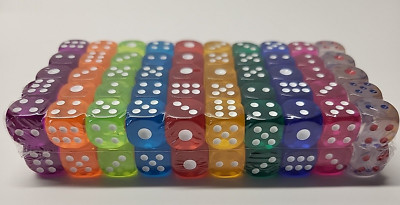 100pcs New Transparent Acrylic 6-Sided Game Dice Set With 10 Different Colors