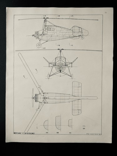 WESTLAND C.29 AUTOGIRO 1930s Westland Aircraft Scale Design Plan c1944 - Picture 2 of 2