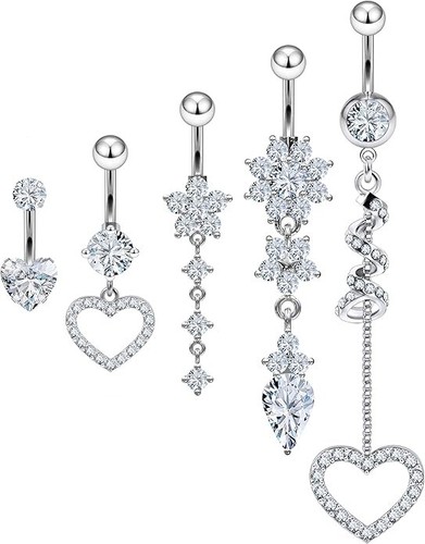 Women's Belly Button Ring Dangle 14G Stainless Surgical Steel Reverse Navel - Picture 7 of 29