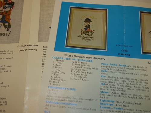 4 Fran Mar Crewel Embroidery 2 Kits Patriotic Spirit America Flag Vtg 1975 1974 - 第 7/9 張圖片