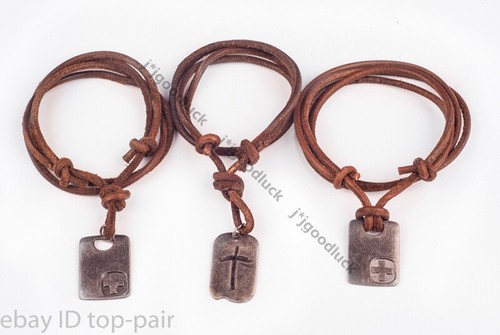 Moda Para Hombres Retro Metal Cruz Colgante Cuero Genuino Surfista Gargantilla Collar - Imagen 7 de 7