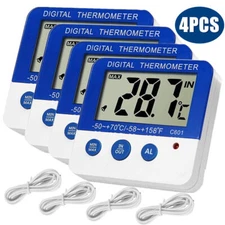 4x Home LED in/Out Digital Thermometers ℃/℉ Electronic Temperature Freezer Alarm