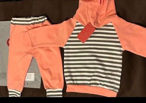 Infant 2 Piece Striped Pink Long Sleeve Hooded and Pant Set - Picture 2 of 2