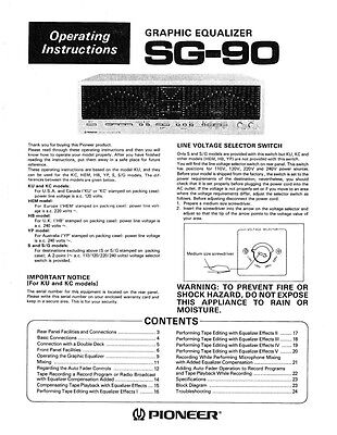 Pioneer SG-90 Receiver Owners Manual | eBay