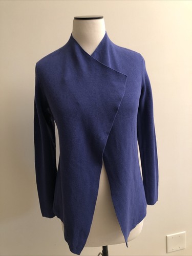 EILEEN FISHER bluish purple silk cotton open waterfall thick knit cardigan PP - Picture 3 of 8