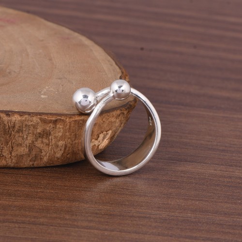 925 Sterling Silver Ball Bead Adjustable Ring Modern Open Band Statement Jewelry - Bild 9 von 12
